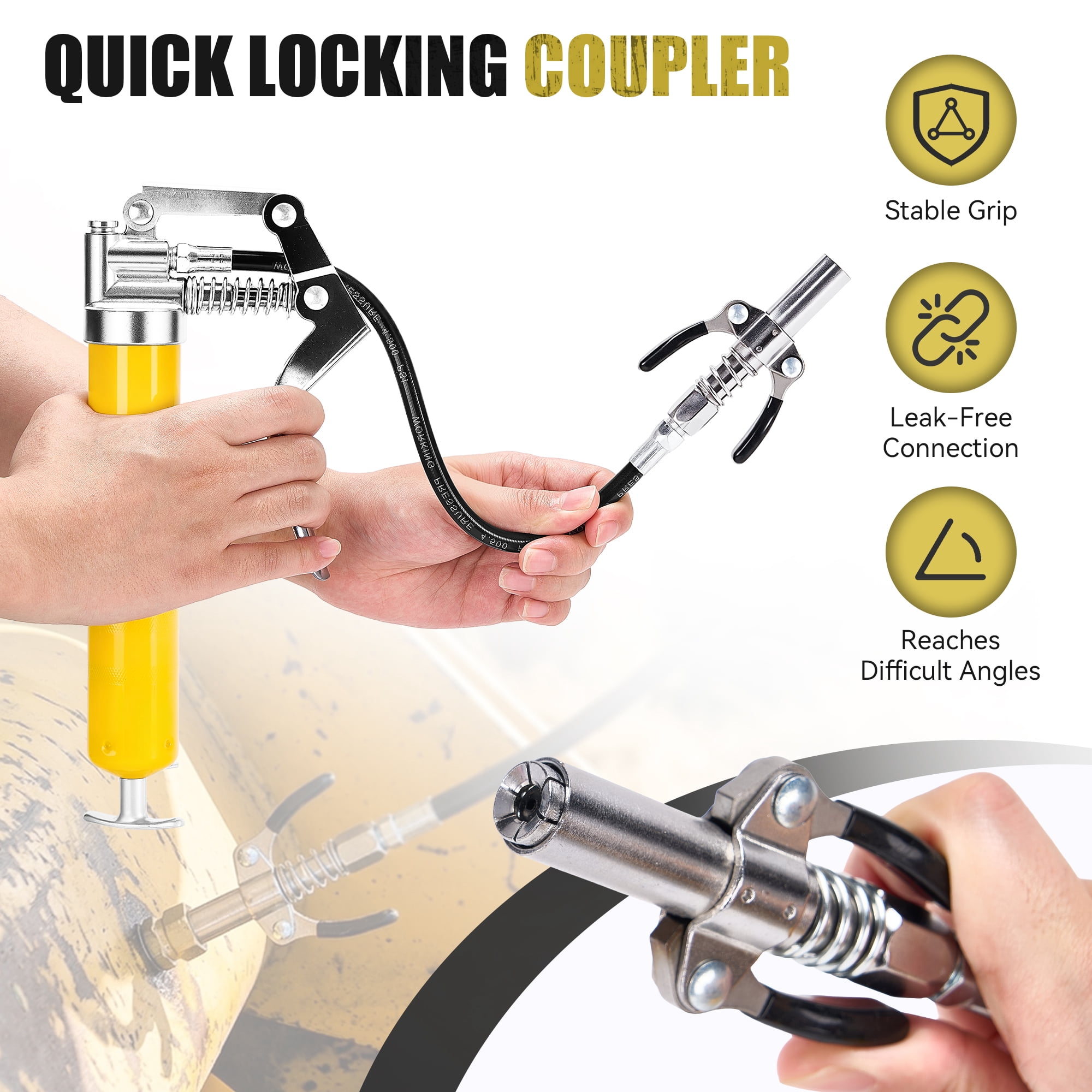 Mini Grease Gun Kit 4500 PSI, 3oz Cartridge, Flex Hose & Needle, Leak-Free Coupler