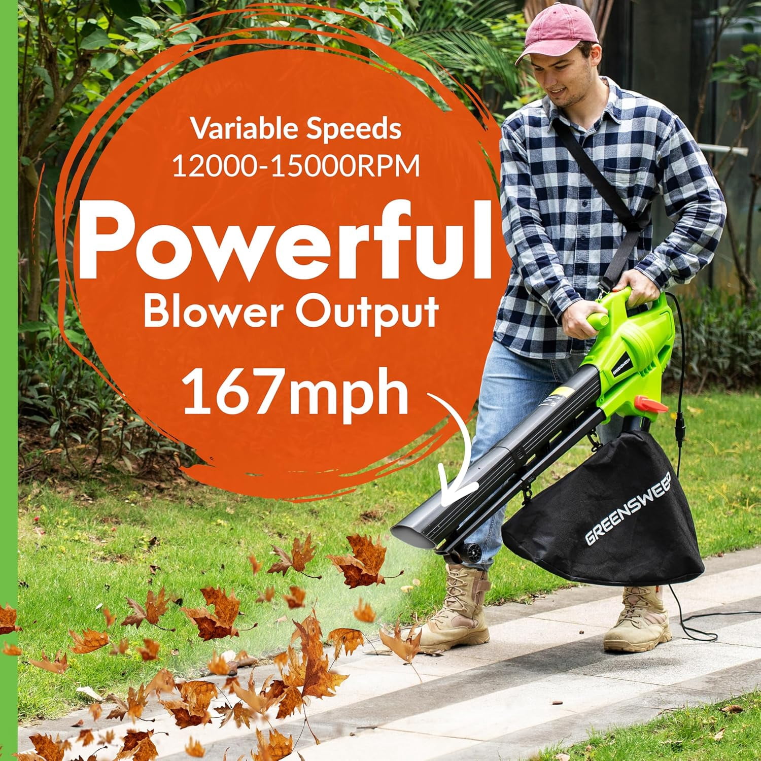 GreenSweep 3-in-1 Leaf Blower, Vacuum & Mulcher – 10 Amp Electric Garden Tool with 10-Gallon Collection Bag – Lightweight, Powerful & Easy to Use