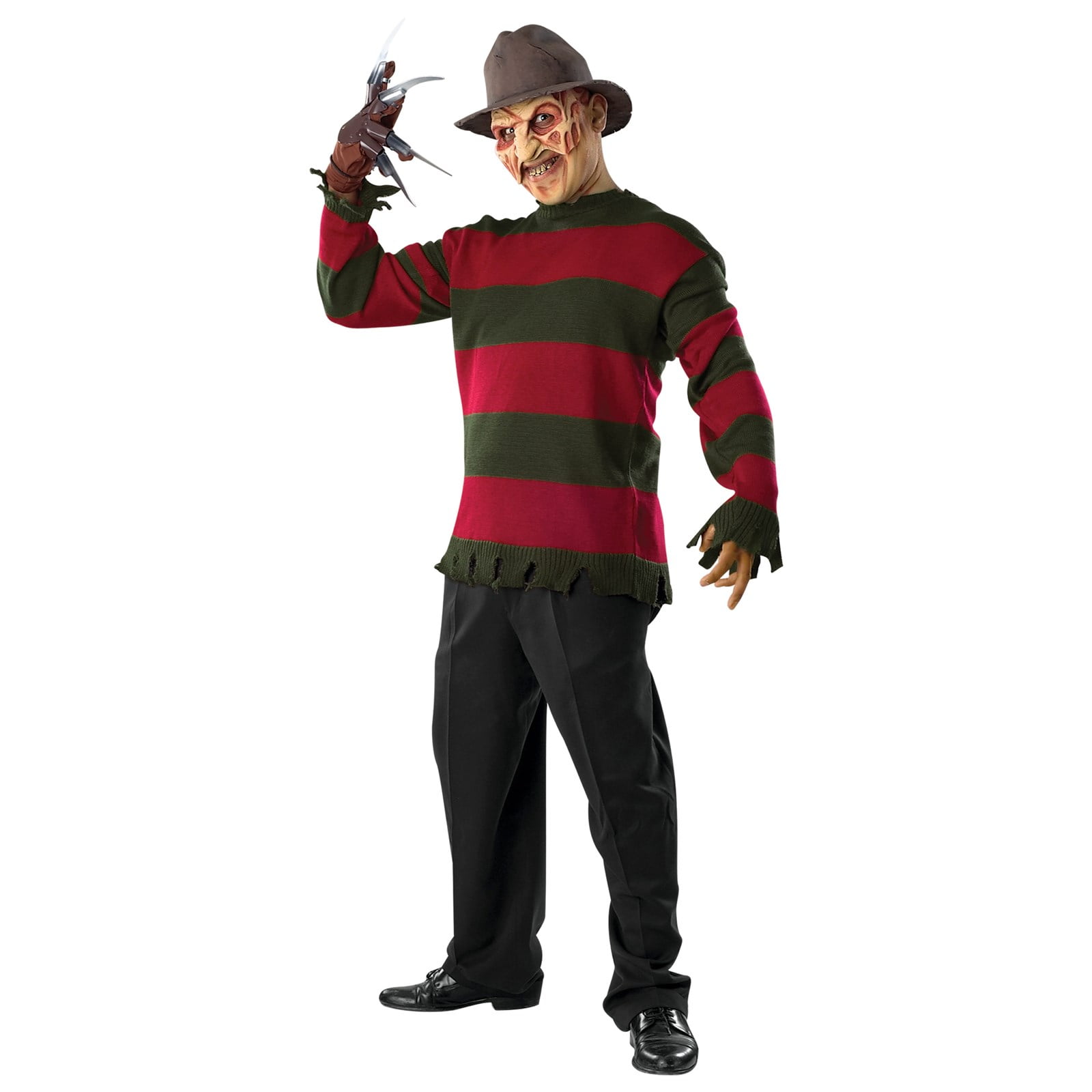 Men's Freddy Kruger Red And Green Stripe Knitted Jumper Halloween Fancy Dress 