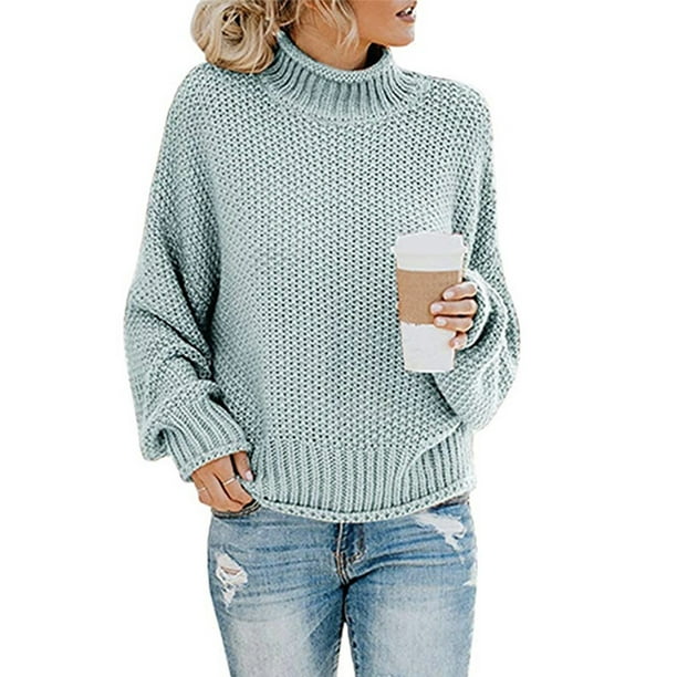 Women's Casual Solid O-Neck Tops Knitting Long Sleeves Pullover Sweater ...