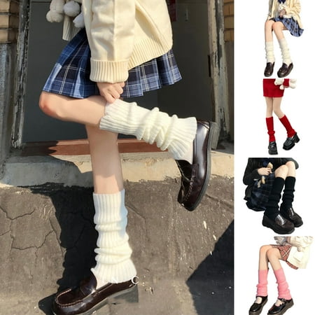 

1 Pair Leg Warmers Mid Calf Thickened Knitted Lolita Ribbed Keep Warm Solid Color Autumn Winter Women Boot Stoc