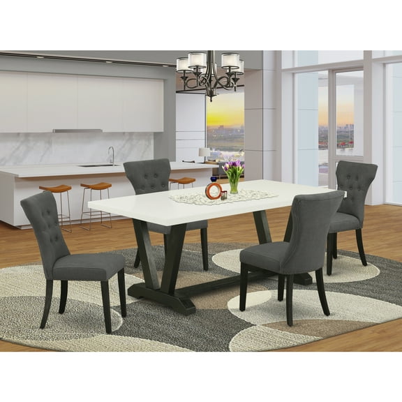 Modern 5 Piece Rectangular Dining Set - Kitchen Table with 4 Upholstered Chairs