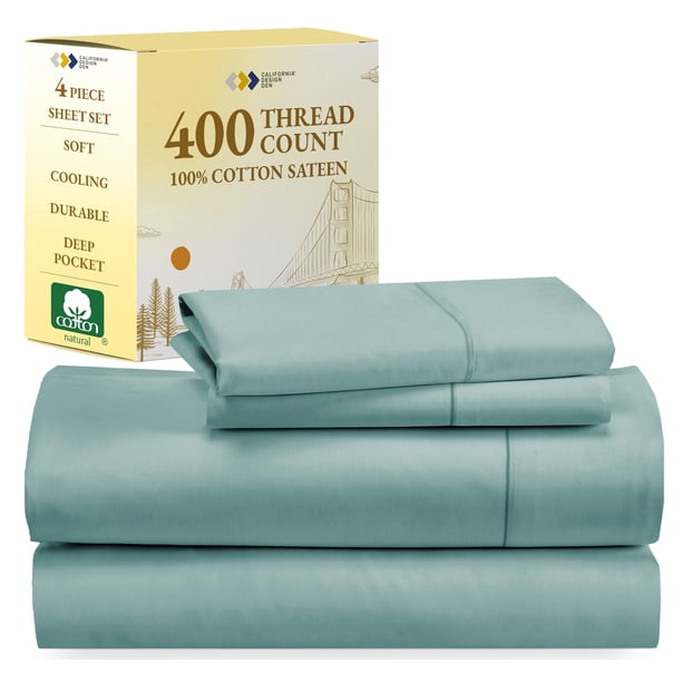 California Design Den Sábanas 100% Algodón – Juego De Sábanas Queen De 4 Piezas Más Suave, Sábanas Refrescantes Para Cama Tamaño Queen, Bolsillos Profundos, Sábanas De Satén De 400 Hilos Y Fundas De A