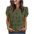 thumbnail image 2 of Craaazy Women's Relaxed Fit Crew Neck Blouse, Solid Color Short Sleeve Lace Eyelet Top, Loose Comfy Floral Lace Casual Tee for Summer Gifts, 2 of 6