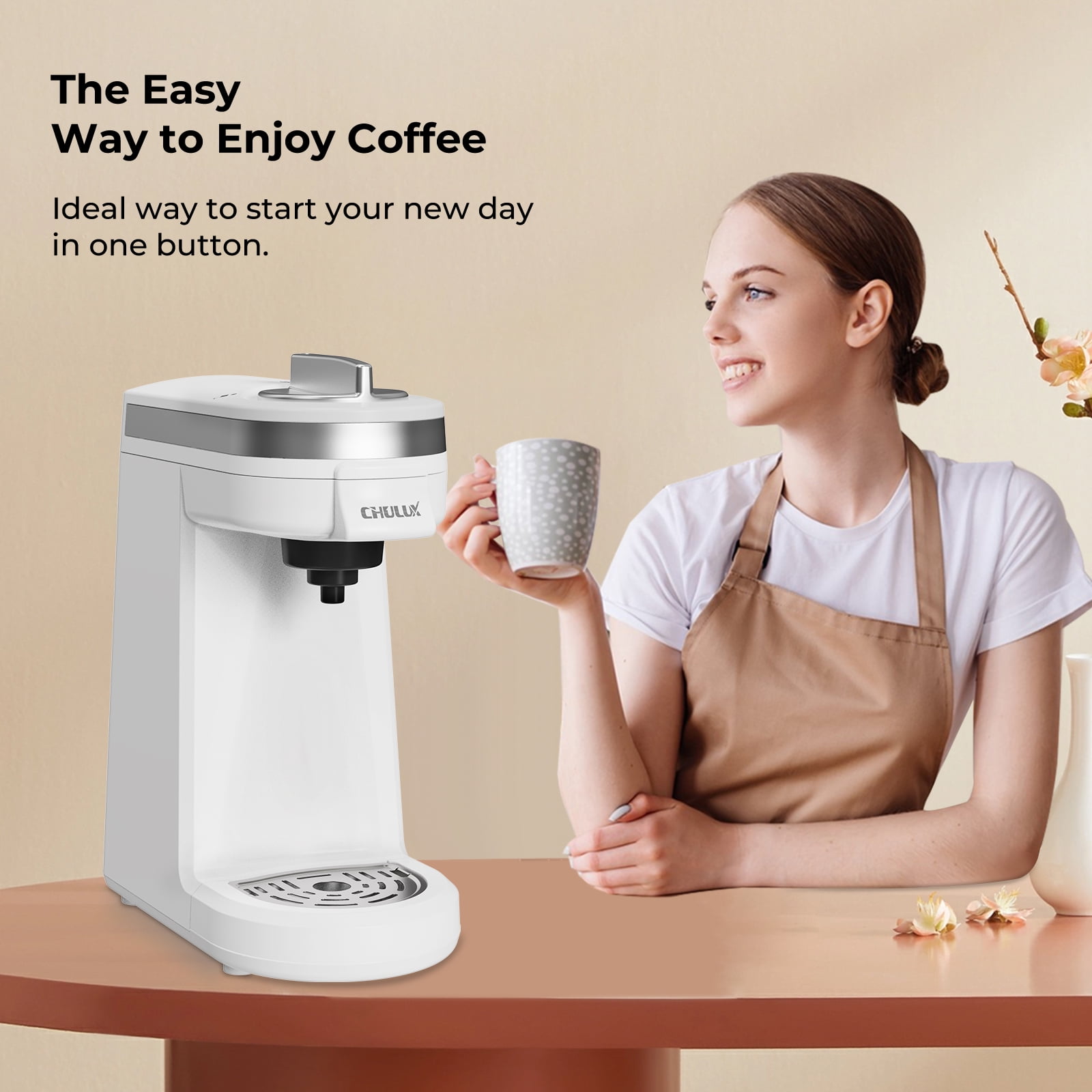 CHULUX Single Serve Coffee Maker Machine for K Pod and Ground Coffee, White