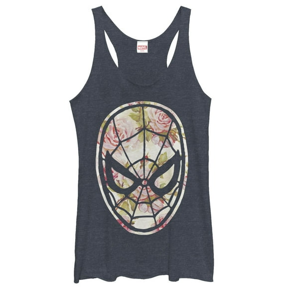 Women's Marvel Spider-Man Floral Print  Racerback Tank Top Navy Blue Heather X Large