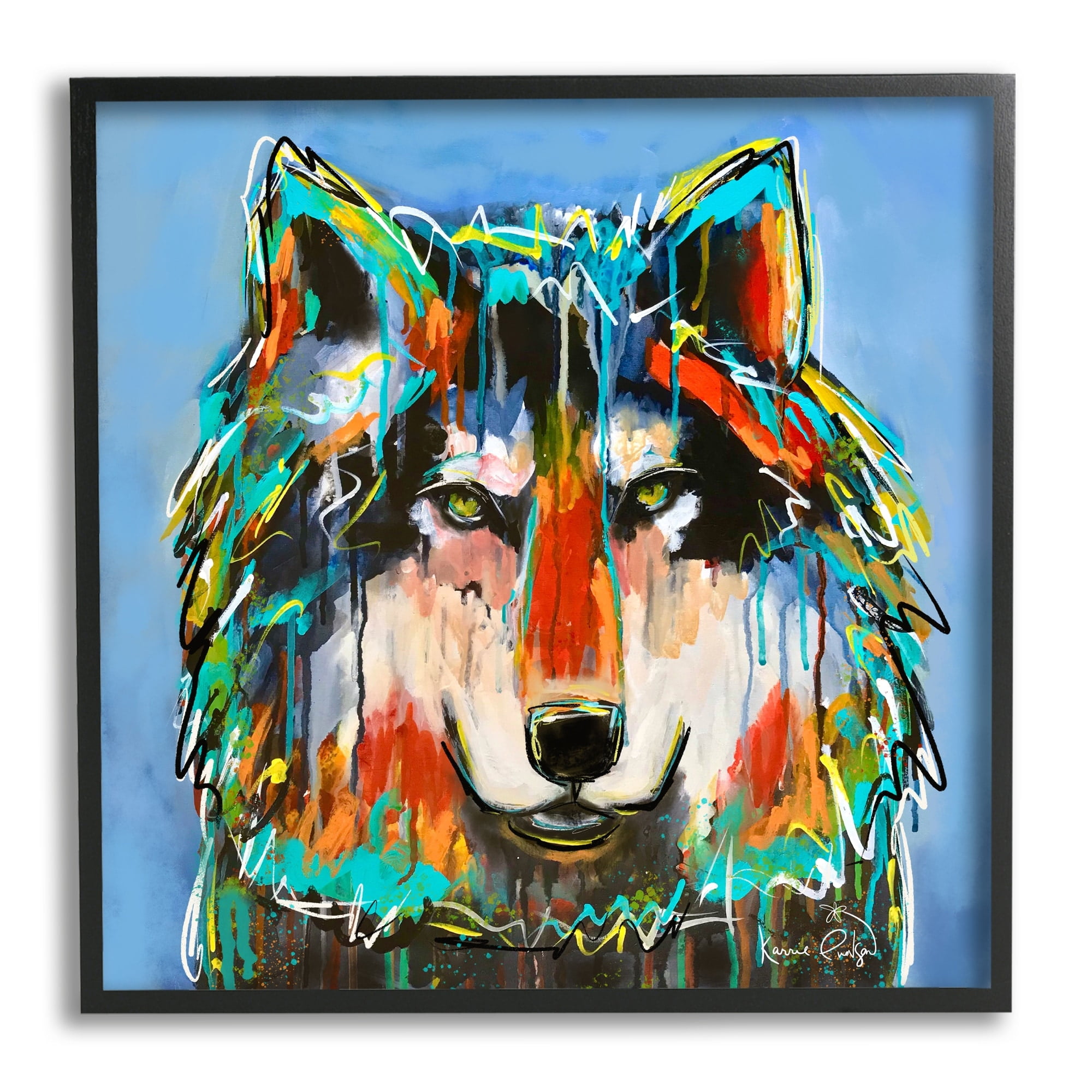 Stupell Industries Bold Wolf Dripping Paint Saturated Graffiti Street Style Painting White Framed Art Print Wall Art, Design by Karrie Evenson