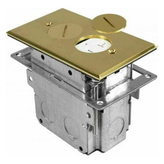 FLB-R1G-BR Floor Receptacle Cover & Adjustable Box, Tamper Resistant, Brass