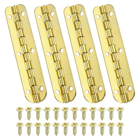 Uxcell Small Piano Hinge 2.6" x 0.6",90-Degree Jewelry Box Hinges with Screw, Gold 4 Pack