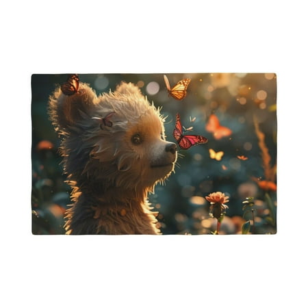 

Placemats Set of 6 Sunshine Butterfly Flower Bear Place mats for Dining Table Indoor/Outdoor Cute Heat Resistant Washable Table Mats(18 x 12 )