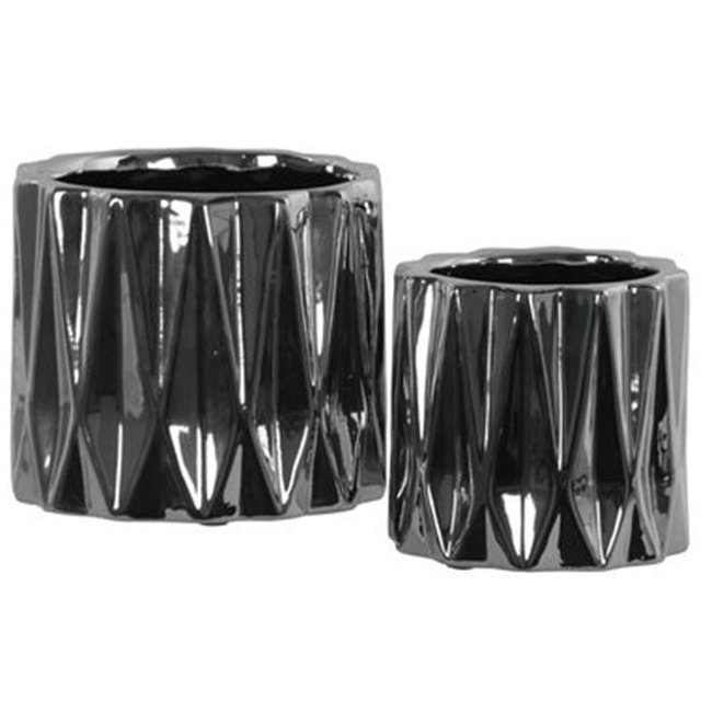 Urban Trends Collection 42961 Ceramic Round Vase with Embossed Diamond Design Body, Silver - Set of 2
