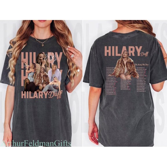 LOVETEE Comfort Colors® Hilary Duff T-Shirt, The Lucky Me Tour Tee, Pop Idol Concert Graphic Tee, 2000s Nostalgic Music Lover Gift, Black S