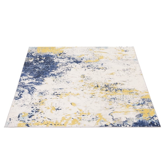 Modern Abstract Entryway Rug 2x3 – Non-Slip Stain Resistant Soft Low Pile Machine Washable Carpet for Door Indoor Home Decor Yellow Blue
