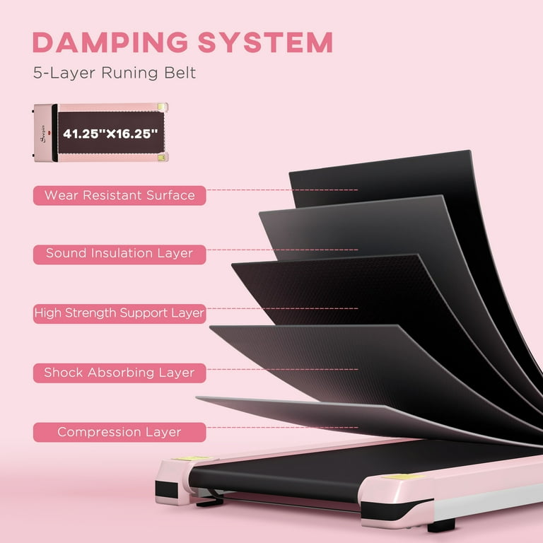 Soozier Walking Pad Treadmill Under Desk Rolling Portable Treadmill Home Gym Equipment Cardio Machine Weight Loss Equipment for Men Women Pink