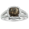 thumbnail image 1 of 10K White Gold Natural Smoky Topaz Ring Cushion 7x7mm Diamond Accent 3/8 inch wide, size 7, 1 of 3