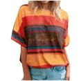 thumbnail image 2 of CHGBMOK Blouses Grande Taille pour Femmes Mode Été Femme Ample Col Rond Imprimé Décontracté Manches Courtes Tops Été Plage Tops en Liquidation, 2 of 3