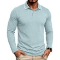 thumbnail image 2 of Zivyakyro Button Polo T Shirts for Men Long Sleeve Collared Casual Fall Shirt Jacquard Textured Loose Breathable Blue S, 2 of 7