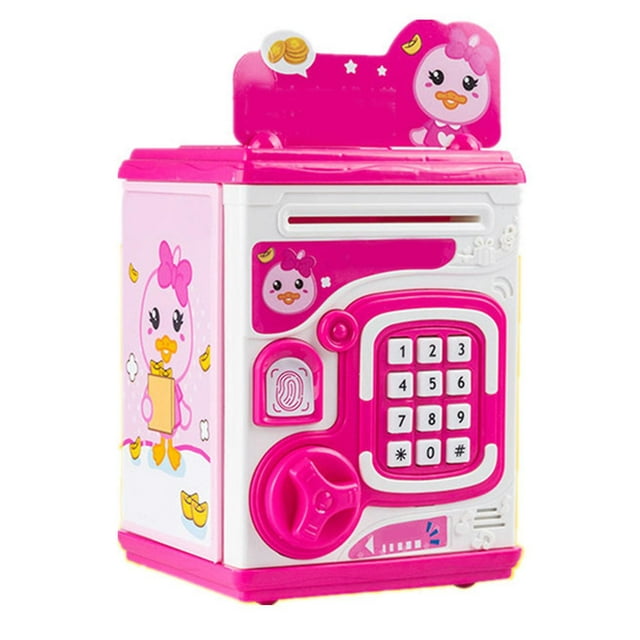 Voice Piggy Bank with Password and Fingerprint, Portable Saving Box for Kids, Ideal for Home and Travel, Pink