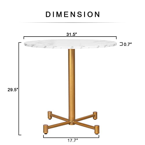 KithKasa 31.5" Round Dining Table with White Faux Marble Wood Top and Golden Metal Legs, Mid Century Modern Kitchen Table for Small Space Dining Room, Seat for 2-4