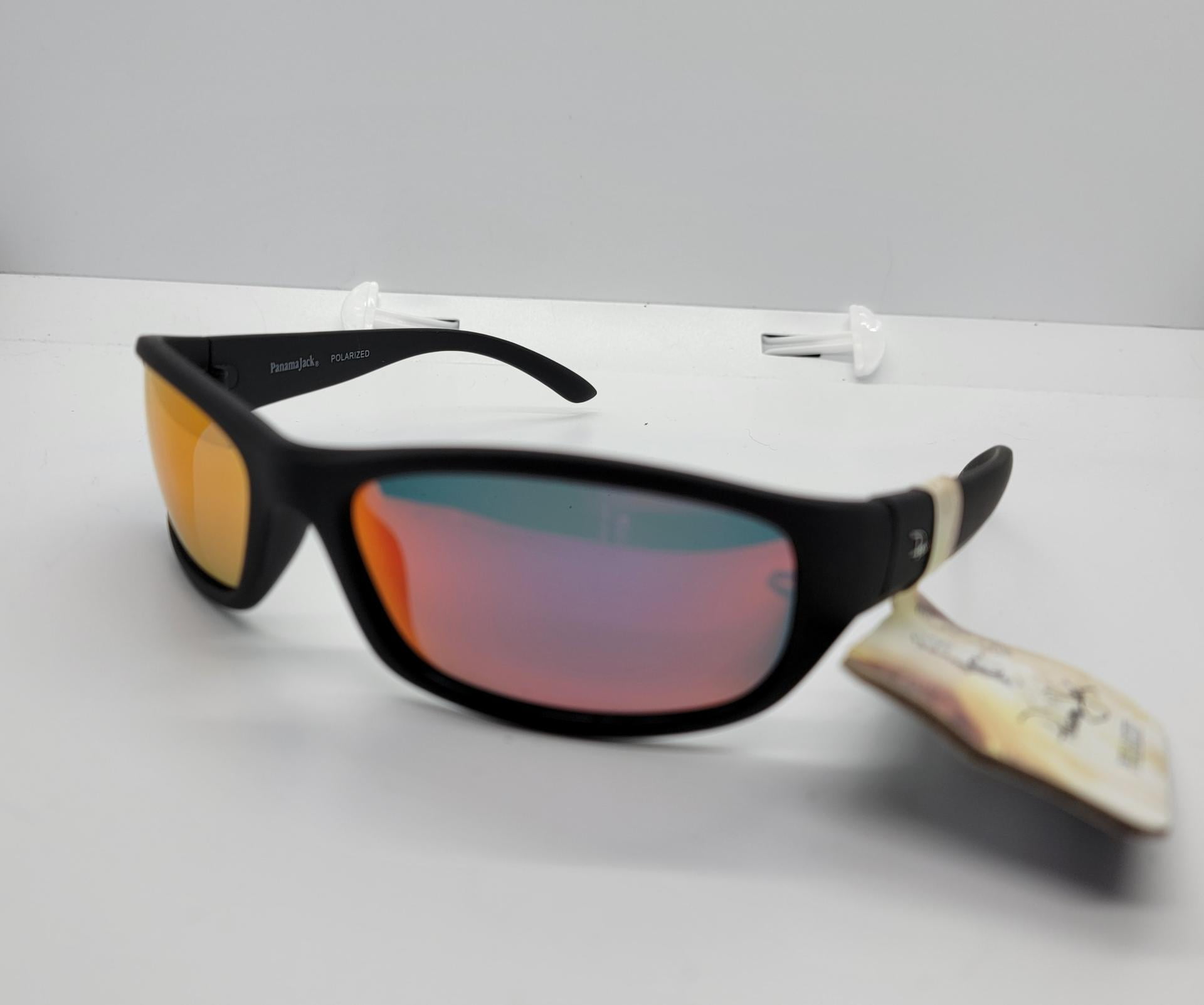 Panama Jack Sunglasses Men's Polarized Black Frame Red Lens Sport Wrap