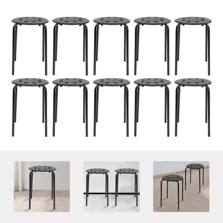 ToppiJoy 10 Pack Round Stackable Stools School Chairs Plastic Stools for Classroom School Learning and Offices (Black)