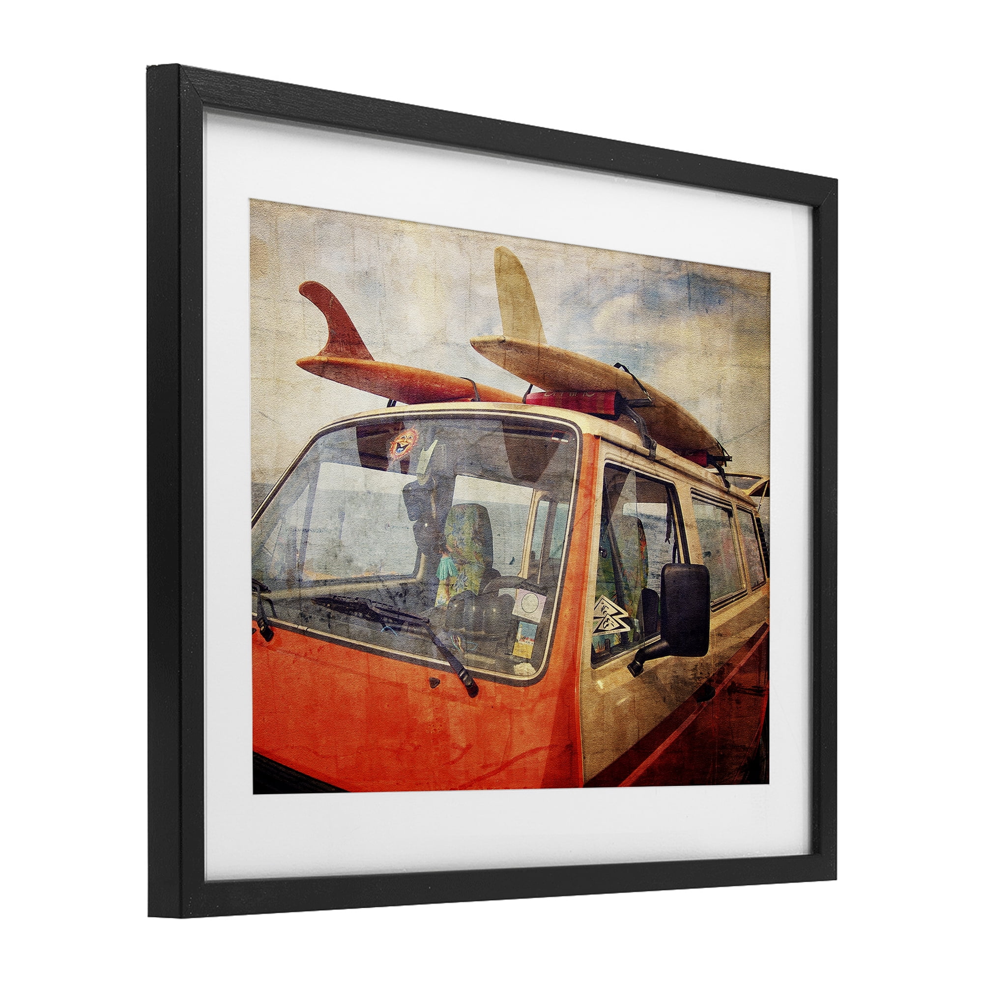 Stupell Industries Surf Bus Vintage Distressed Black Framed Print Under Glass, design by Grotto Studios