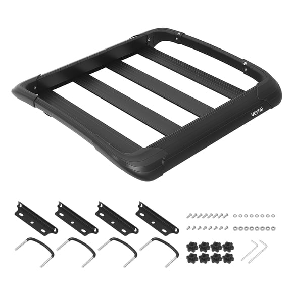VEVOR Roof Rack Cargo Basket, 38 x 38 x 5.59 in, Universal Heavy Duty Roof Top Carrier Basket, 150 lbs Capacity, All-Weather Car Top Luggage Holder, Fits Crossbars up to 3.54 x 1.97 in, for SUV Truck