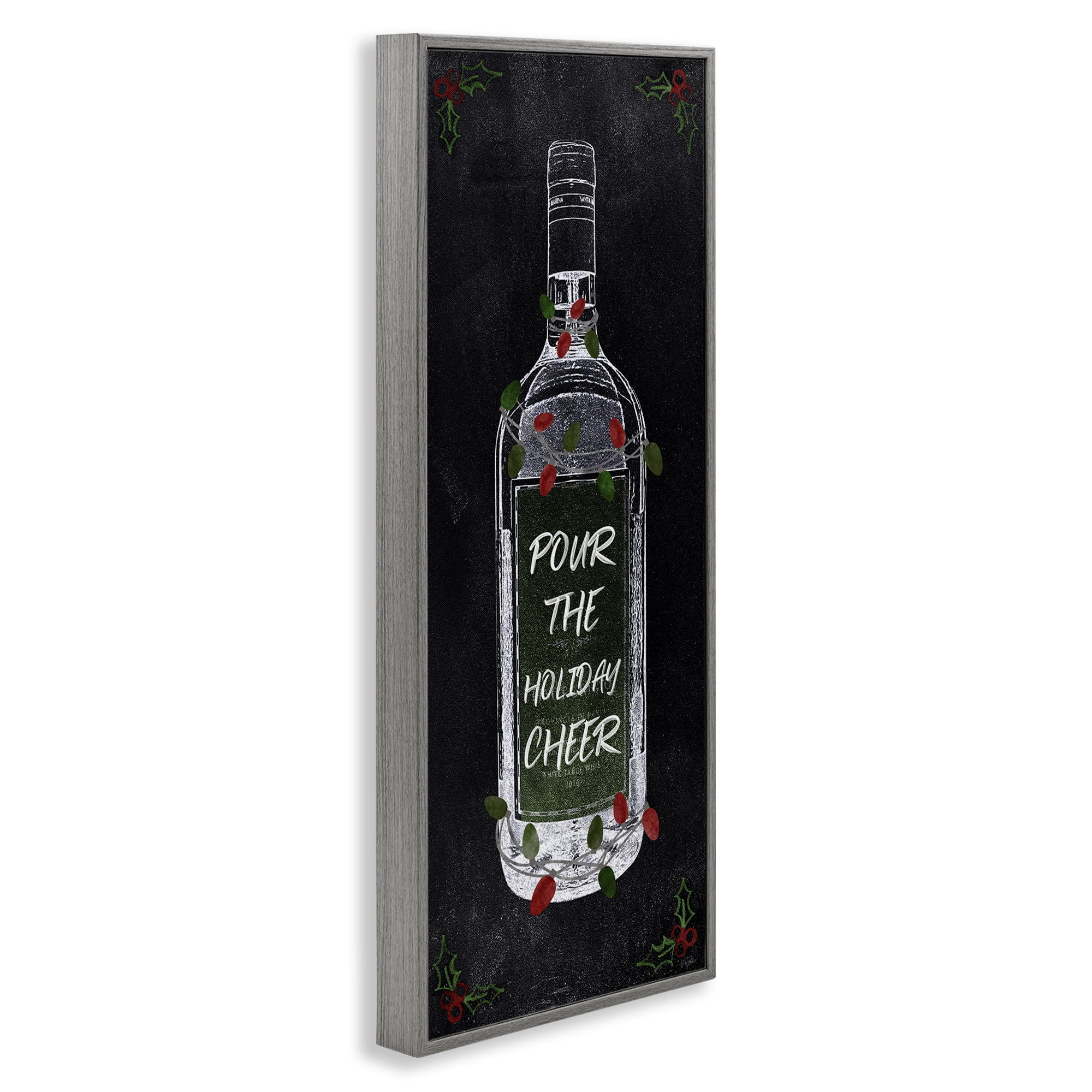Stupell Industries Pour Holiday Cheer Bottle Holiday Painting Gray Framed Art Prints Wall Art, 10 x 24