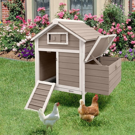 Petsblublu Wooden Small Chicken Coop Outdoor Hen House with 2 Nesting Box, 36.2" L x 26" W x 38.3" H