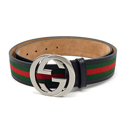 Gucci - 100% Authentic GG Silver Buckle Gucci Black leather belt Green/Red/Green - 0