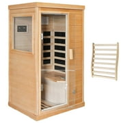 Far Infrared Sauna Room with Backrest, 1-2 Person Indoor Sauna Room Canadian Hemlock Wood