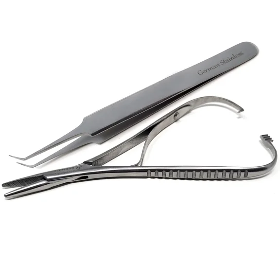 Lab Tweezers & Needle Holder Pliers Made of Stainless Steel Lab Kit For Students - Set of 2