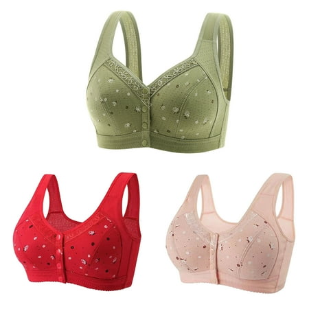 GERsome 3PCS Women s Front Closure Bras Posture Full Coverage Plus Size No Underwire Support Plunge Seamless Bra 3PCS#Green/Pink/Red L