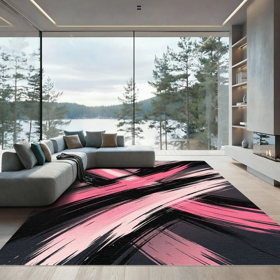 ODIKA 3'x5' Machine Washable Non-Slip Area Rug, Abstract Hot Pink High Traffic Rug, Pink, 1291368