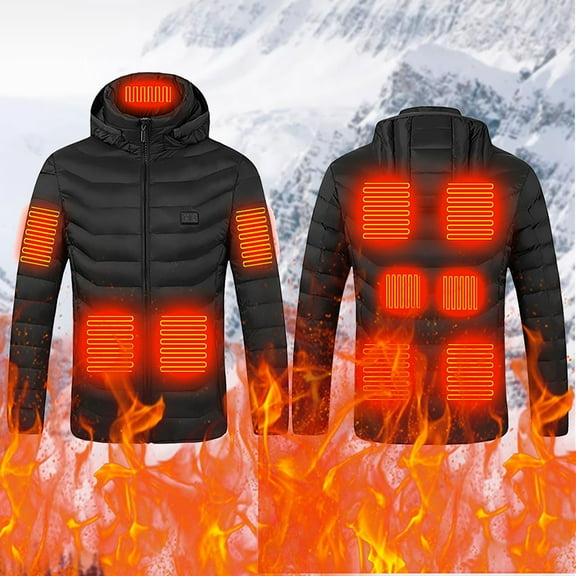 Winter Clearance Deals Feltree Heated Jacket, Lightweight Heating Jackets Using 5V/3A Power Bank, 11 Areas Heating Winter Coat for Men and Women Black XL (Power bank not included)
