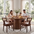 thumbnail image 2 of Guyou Modern Rattan Backrest Dining Chairs Set of 2, Mid-century Farmhouse Faux Leather Upholstered Kitchen Chairs Solid Wood Side Chairs for Kitchen Dining Room Living Room, Brown, 2 of 18