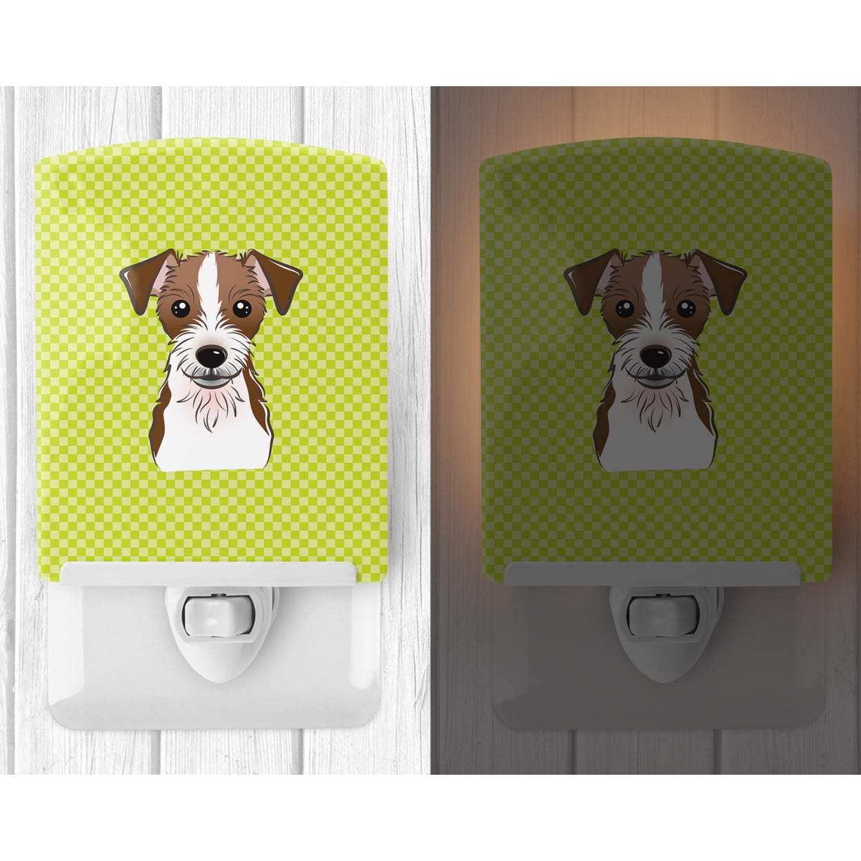 Caroline's Treasures BB1264CNL Checkerboard Lime Green Jack Russell Terrier Ceramic Night Light, 6x4x3", multicolor