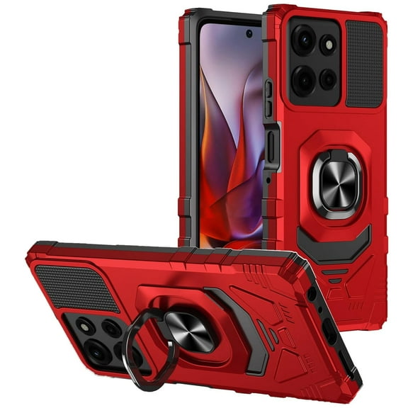 Military Grade Robotic Series Hybrid Case with Ring Grip for Motorola Moto G 2025 - Red