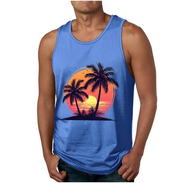 Camisetas de Tanque de los Hombres Tanque de los Hombres Incolor Gradiente de Impresión Cuello Redondo Correa Delgada Fuga Atrás Regular Casual Deportes Blusas de Tanque