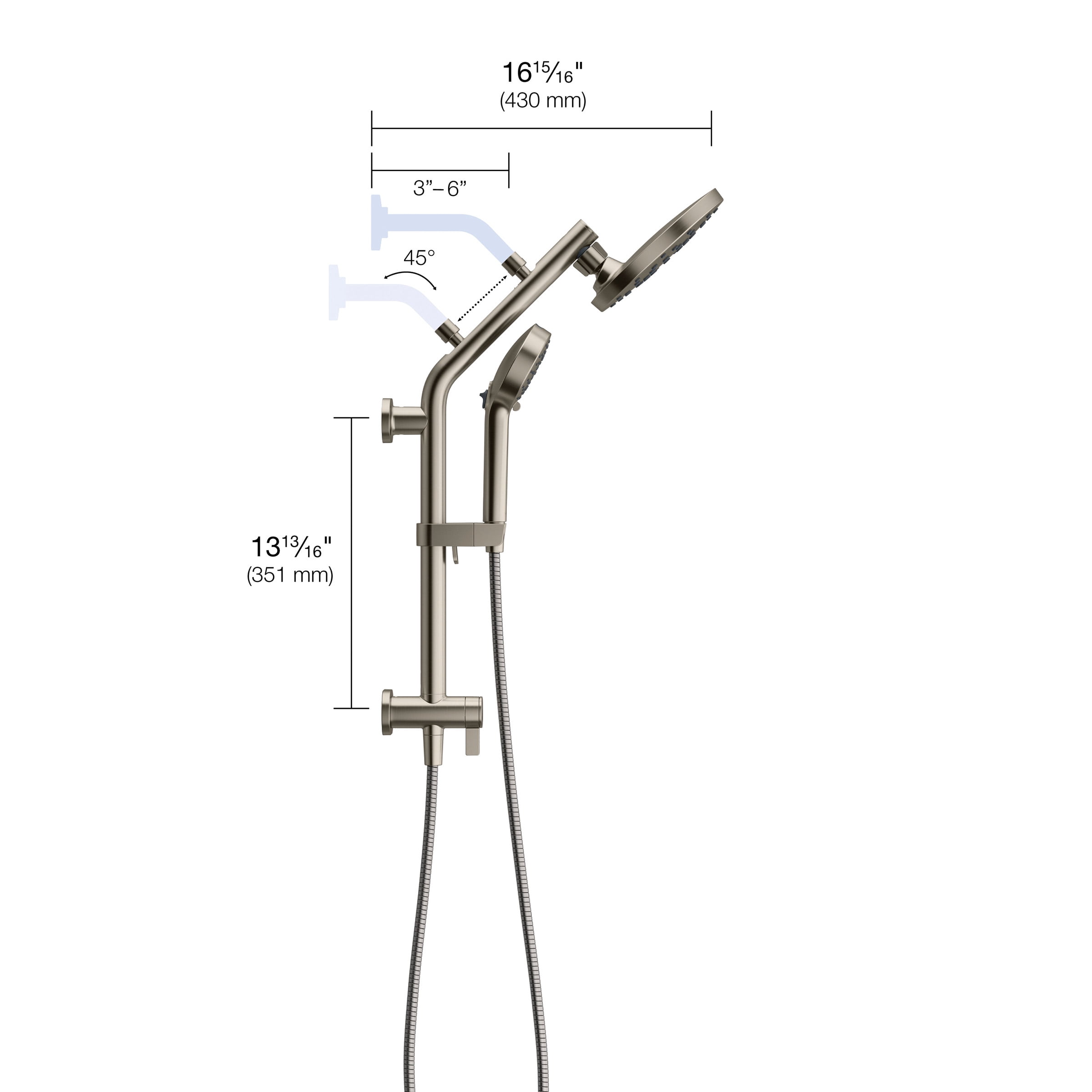 Kohler HydroRail 3-in-1 Multifunction Shower System, Brushed Nickel, with Handshower, Slidebar, 60" Hose, 5 Spray Functions, 1.75 GPM