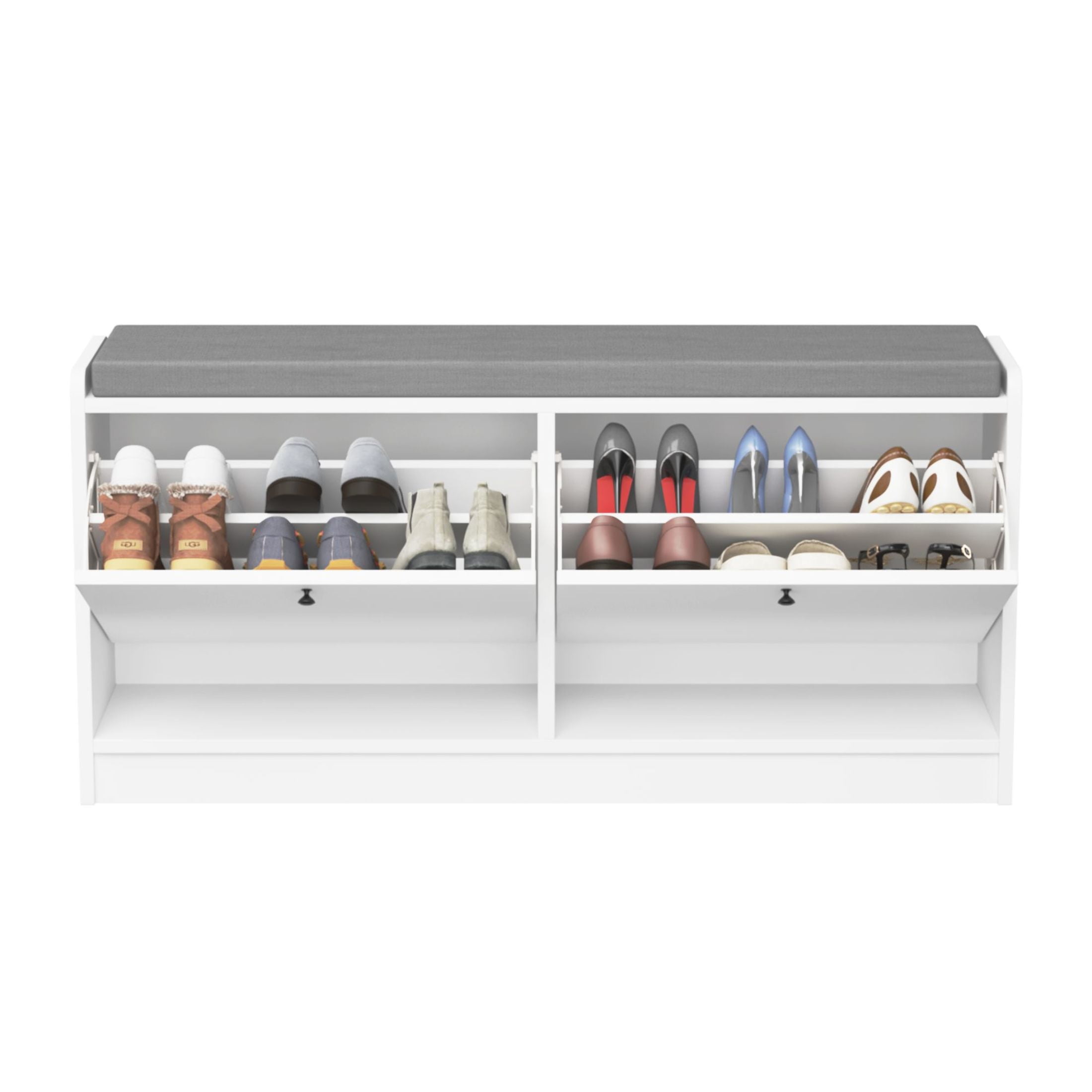 Noble House Tamara 40" Entryway Shoe Storage Bench, Cushioned Wooden Shoe Cabinet with Adjustable Shelves, White