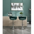 thumbnail image 3 of Set of 2 Green Bar Stools - Swivel Height Adjustable with Chrome Base & Footrest, Velvet Upholstery, High-Density Foam Seat, 3 of 11