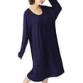 thumbnail image 4 of Defitshape Women's Plus Size Nightgown Cotton Long Sleeve Sleepwear Pajama Night Dress Soft Comfy Knee Length Pleated Stretchy Sleep Gown Navy 4X, 4 of 5