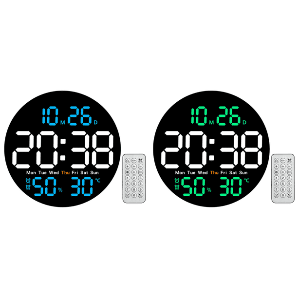 Reloj Pared Digital 10 Pulgadas Pantalla Fecha Y Temperatura Humedad () Azul
