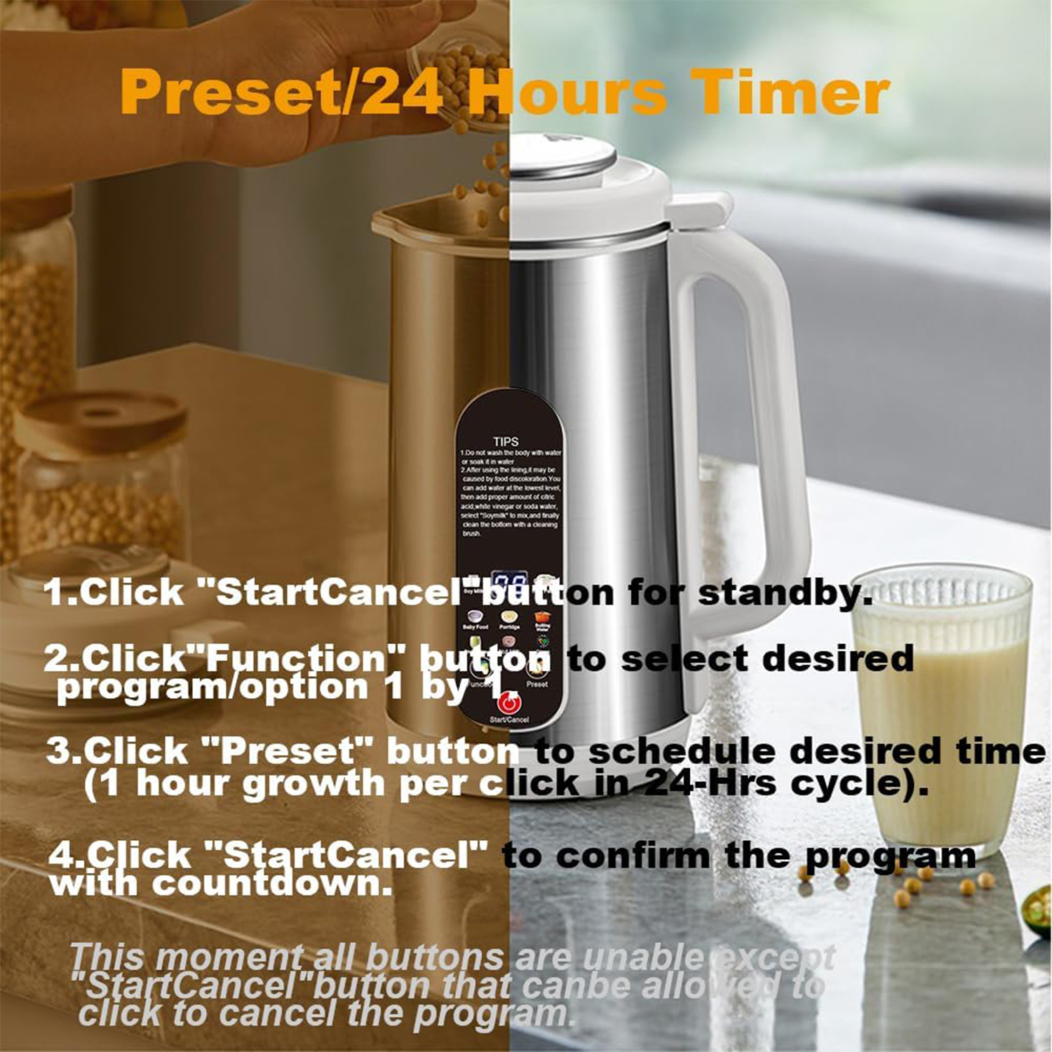 Sulypo Nut Milk Maker Stainless Steel,40oz Juicer Pitcher,Plant-base Milk Machine Homemade Drink 12 Hrs Timer self-clean LED Display