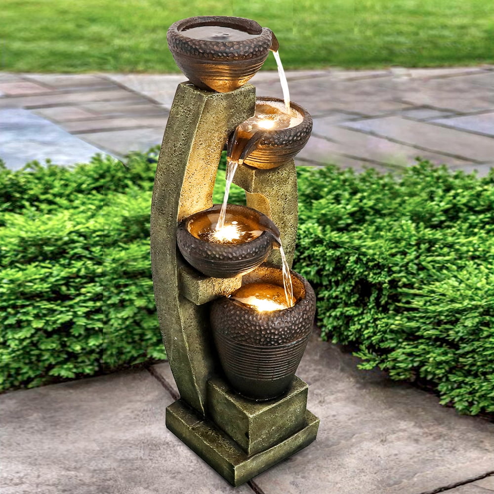 Watnature 40" H Outdoor Water Fountain - 4 Crocks Outdoor Modern Outdoor Waterfall with Contemporary Design for Garden, Patio, Deck, Porch, Backyard and Home Art Décor