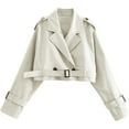 thumbnail image 1 of Womens Cropped Jacket Long Sleeve Belted Trench Coat Solid Color_Special Gift, 1 of 1