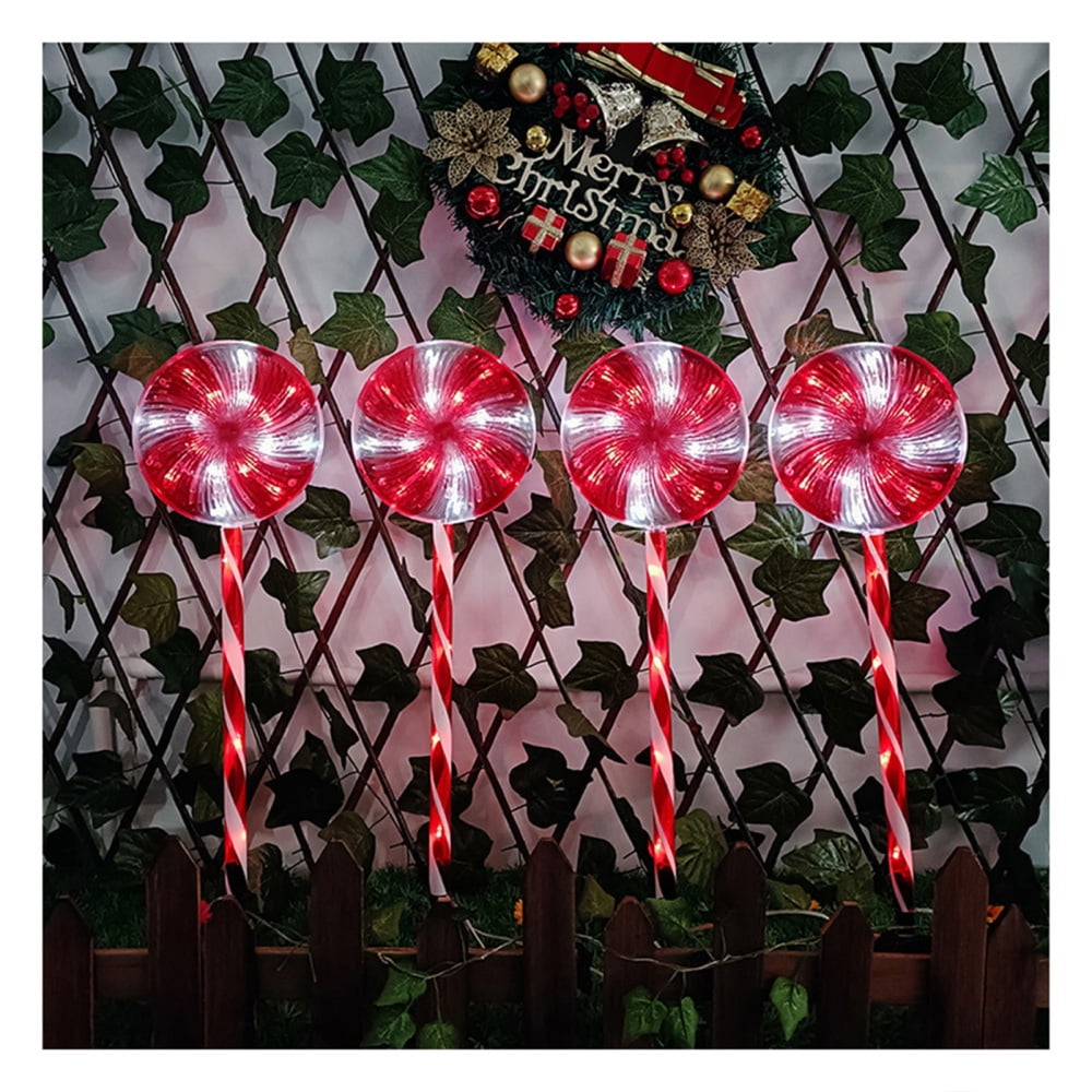 Solar Lollipop Pathway Lights Outdoor Waterproof Candy Cane Christmas