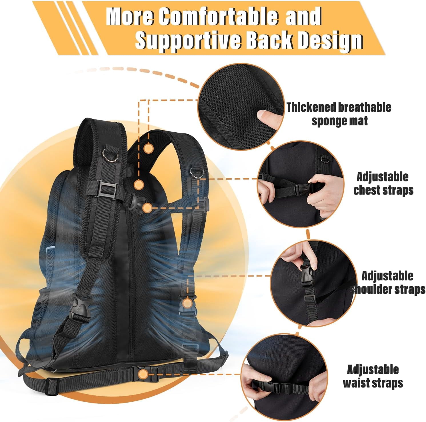 9-14lbs Dog Front Carrier Backpack, Adjustable Breathable Pet Carrier for Small Dogs, Ventilated Puppy Back Pack with Safety Belt, Lightweight Doggy Backpack for Hiking Outdoor(Jet Black, L)