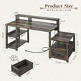 thumbnail image 5 of Romorgniz 60" Computer Desk Office Desk with Power Outlets & LED Light Home Office Desk with Drawers & 4 Open Storage Shelves Executive Desk with Monitor Stand for Working Writing,Dark Oak, 5 of 7